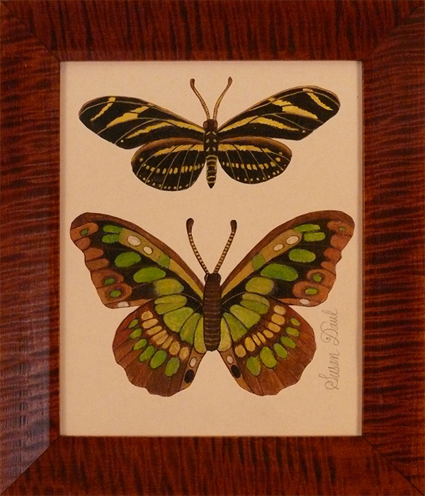 Two Butterflies, Green, Yellow, and Brown